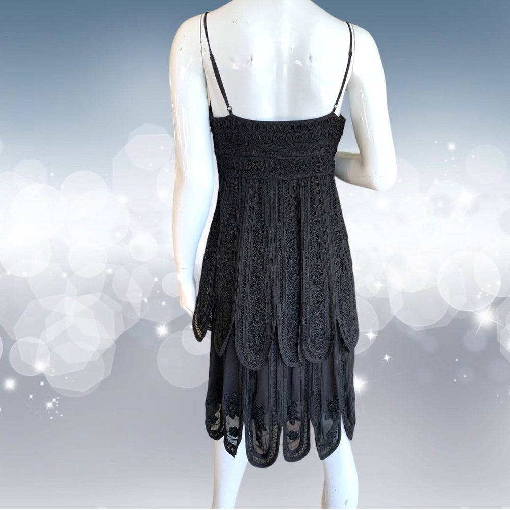 SUE WONG BLACK EMBROIDERED LACE COCKTAIL DRESS. WOMEN’S SIZE 8 - Picture 3 of 13